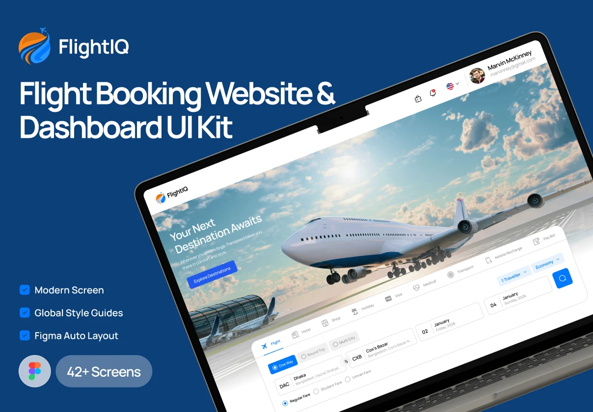 FlightIQ – Flight Booking Website & Dashboard UI Kit