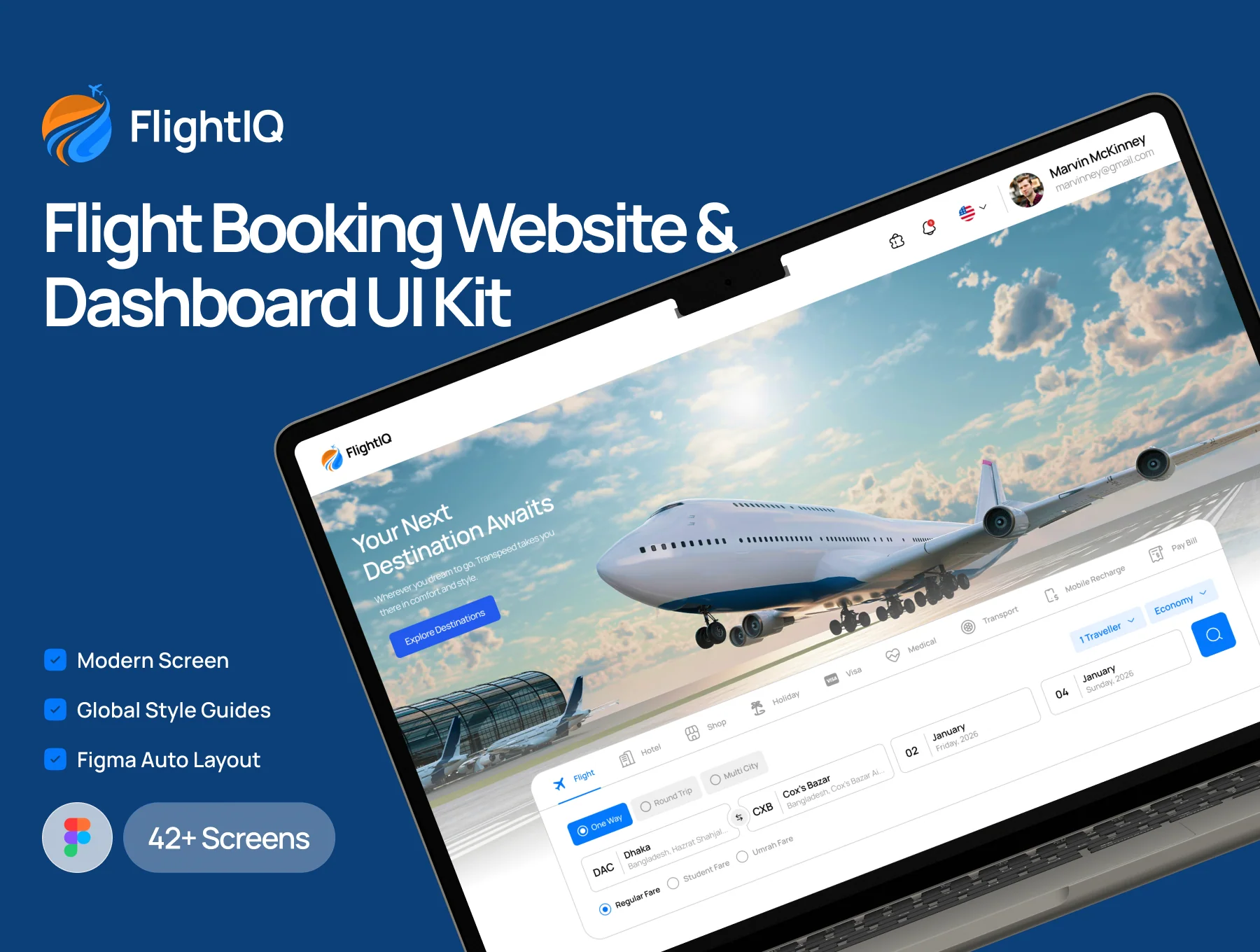 FlightIQ – Flight Booking Website & Dashboard UI Kit