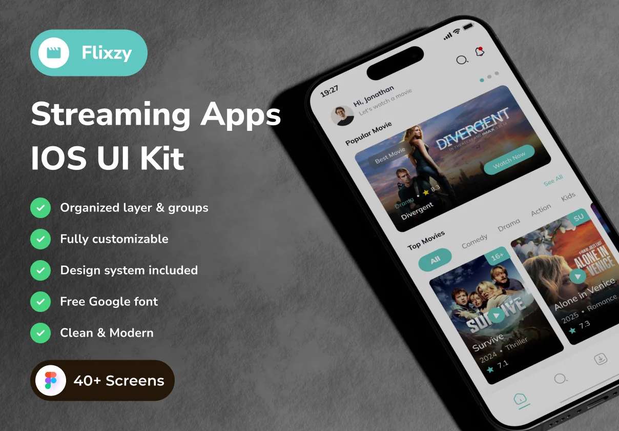 Flixzy - Streaming Movie App IOS UI Kits