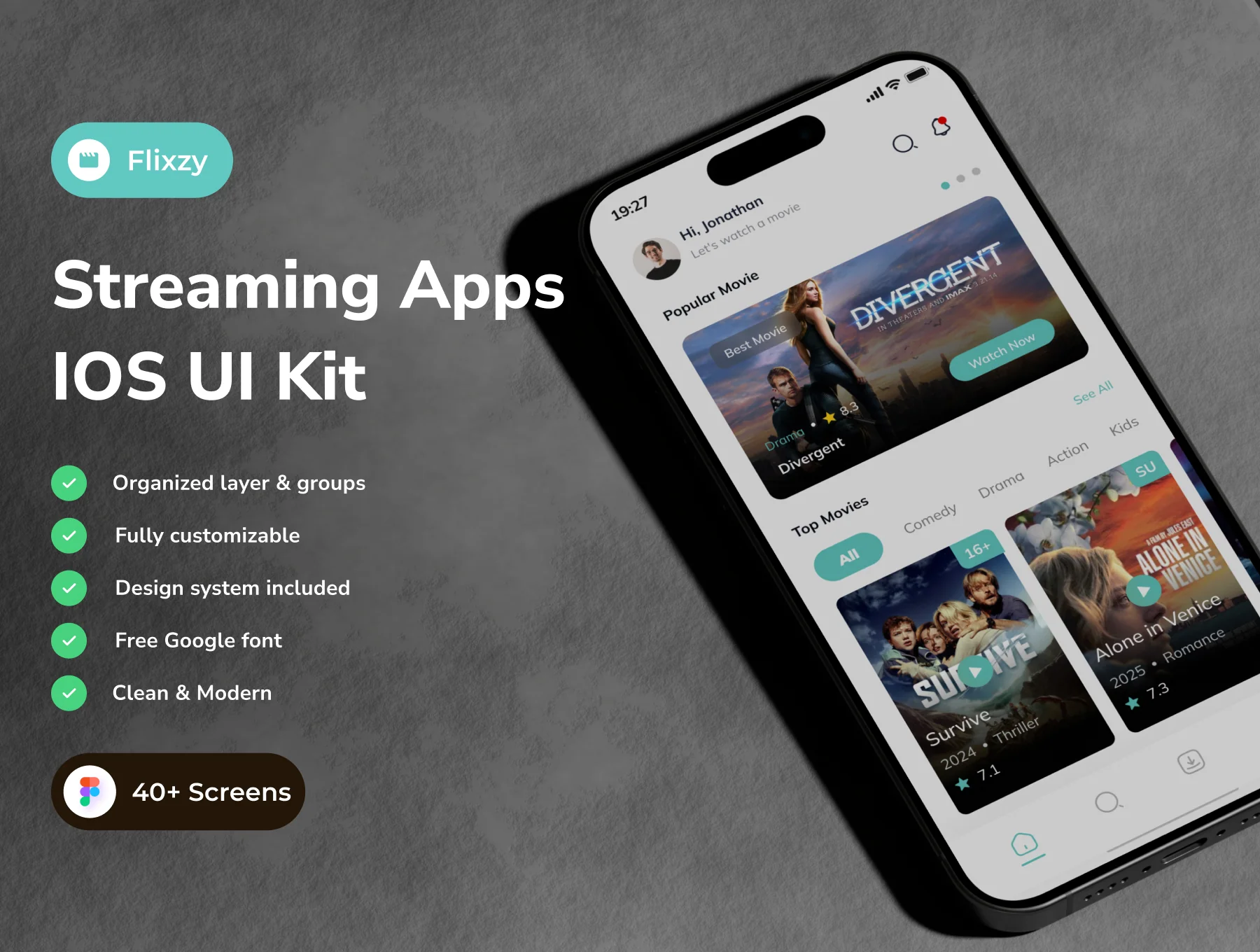 Flixzy - Streaming Movie App IOS UI Kits