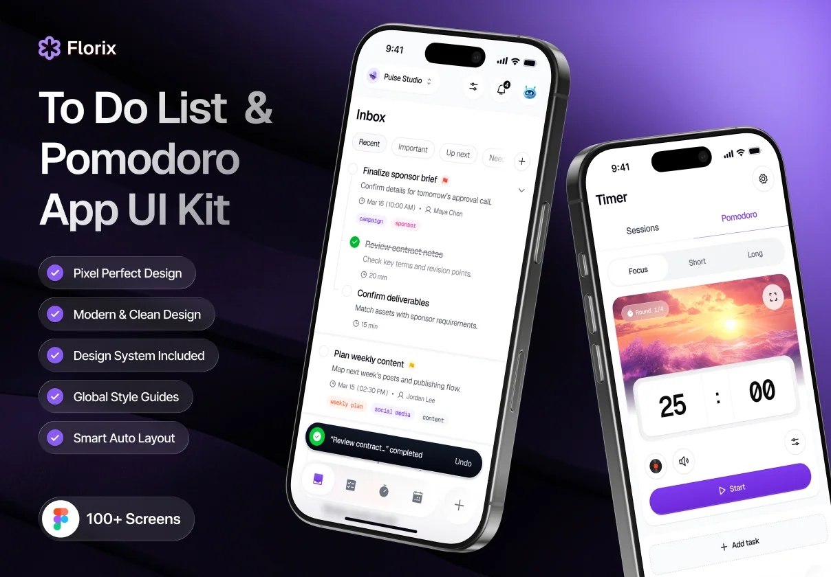 Florix - To Do List & Pomodoro App UI Kit