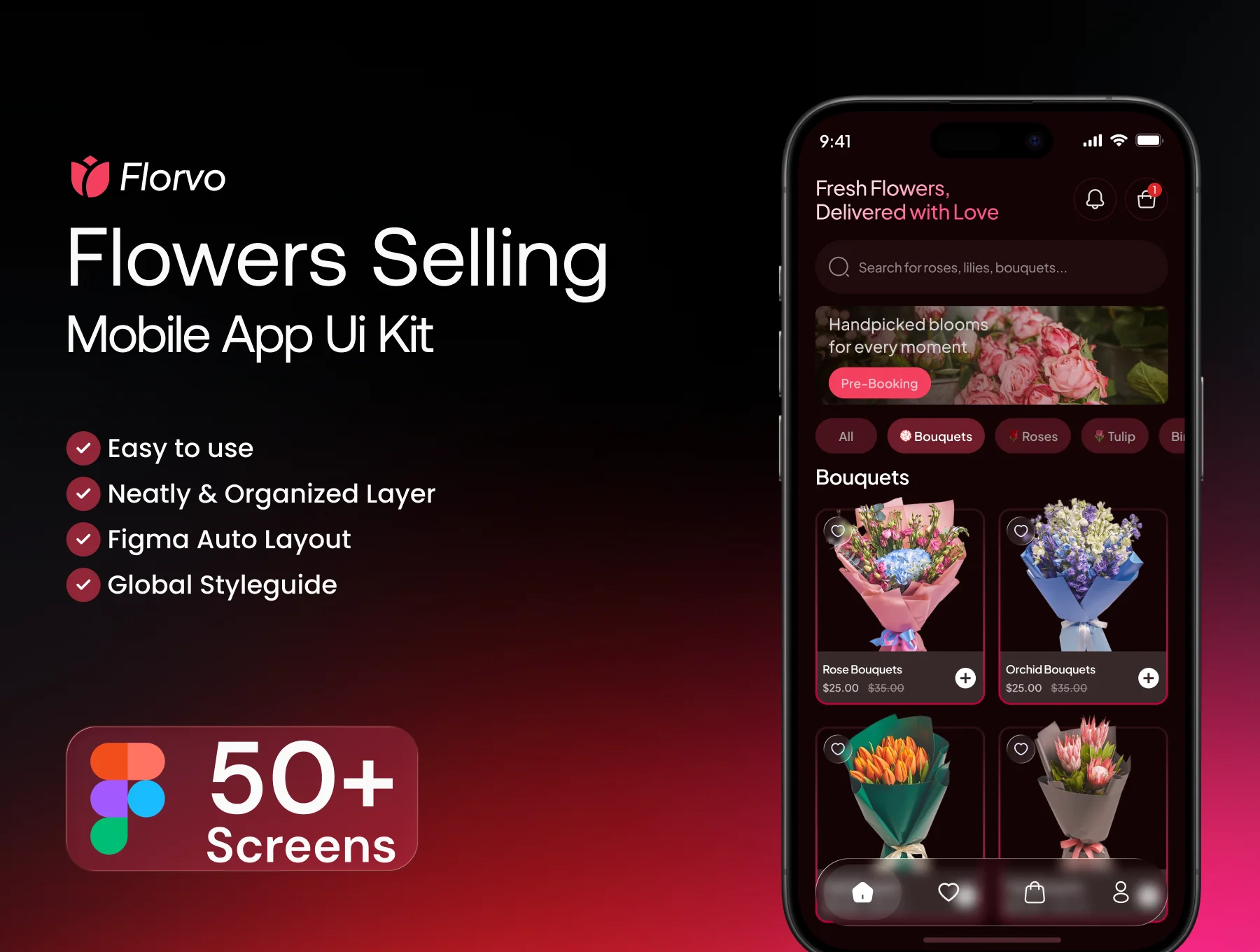 Florvo – Flowers Selling Mobile App Figma UI Kit