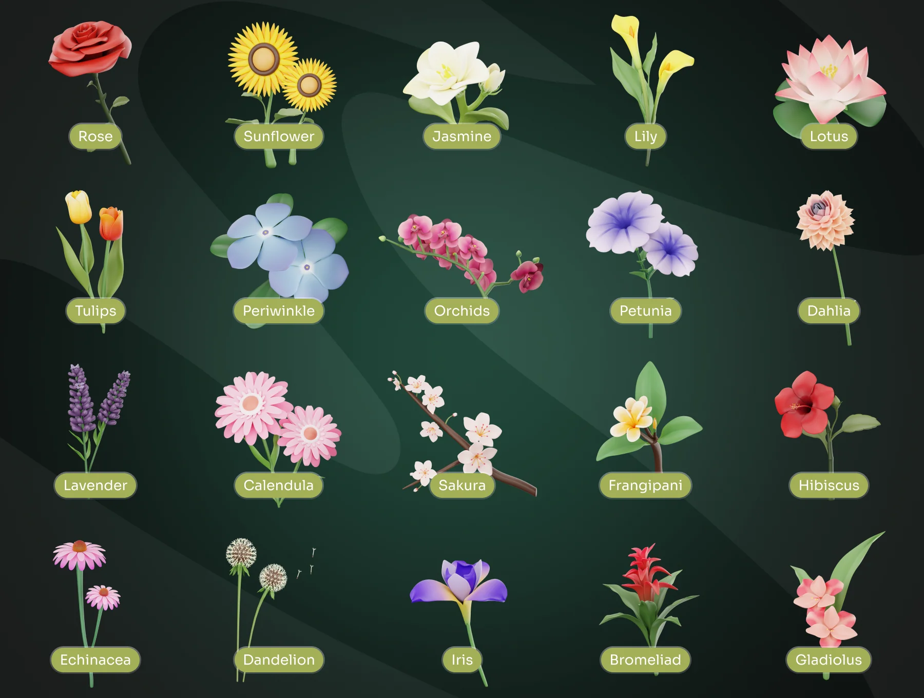 Flowy - Flowers 3D Icon Set 2
