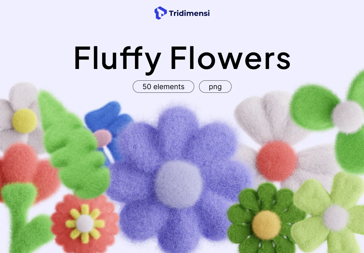 Fluffy Flowers — 50 Soft 3D PNG Elements