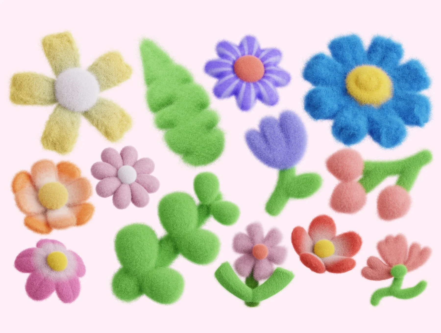 Fluffy Flowers — 50 Soft 3D PNG Elements 7
