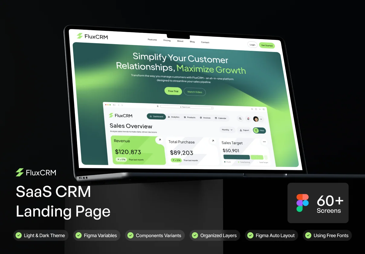 FluxCRM - SaaS CRM Website UI KIT
