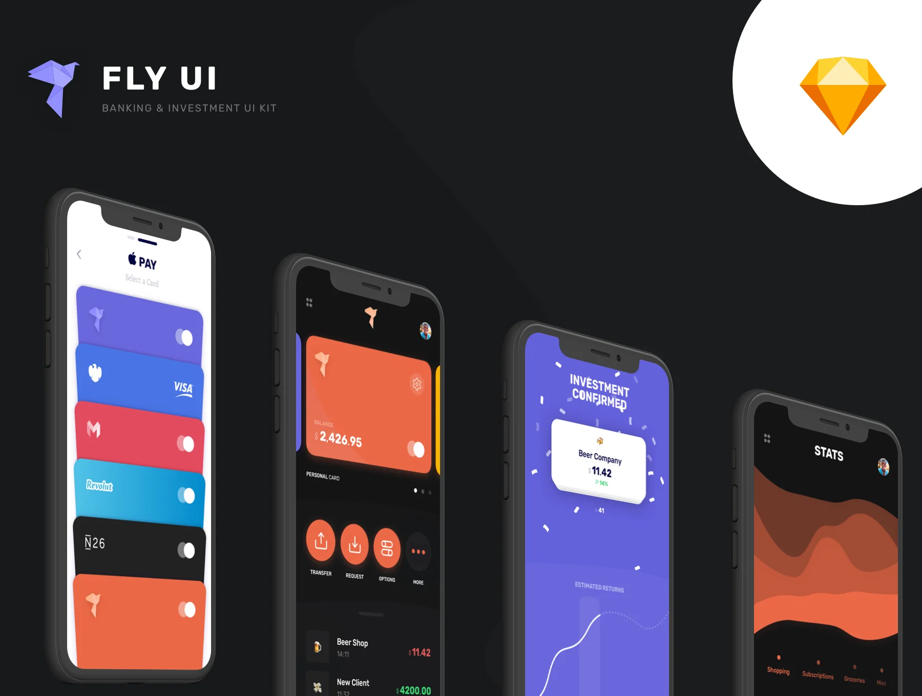 Fly - Banking and Fintech iOS Mobile UI Kit - Sketch