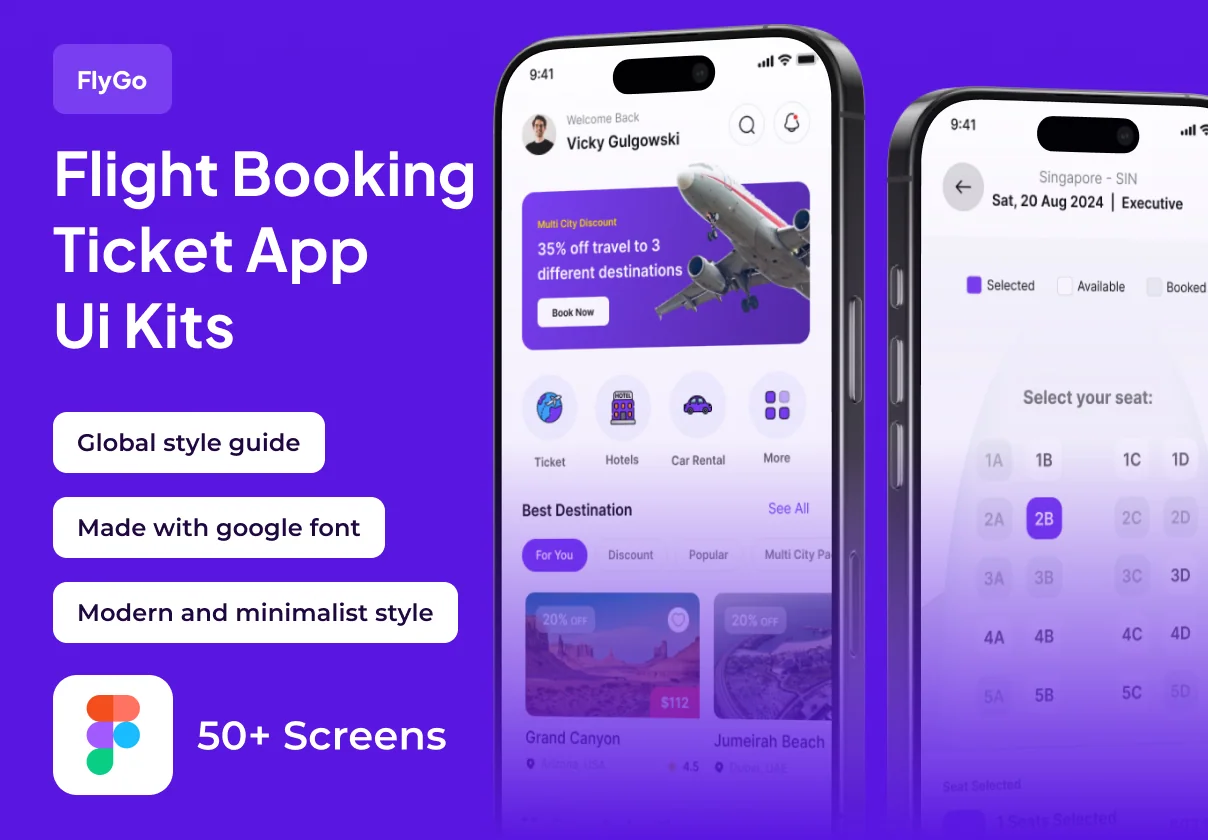 FlyGo - Flight Booking Ticket Premium UI KIts Apps