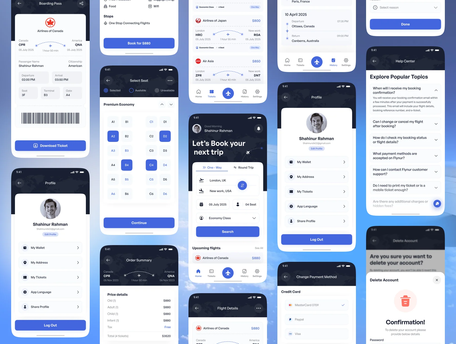 Flynur - Flight Booking Mobile App UI Kit Design 6