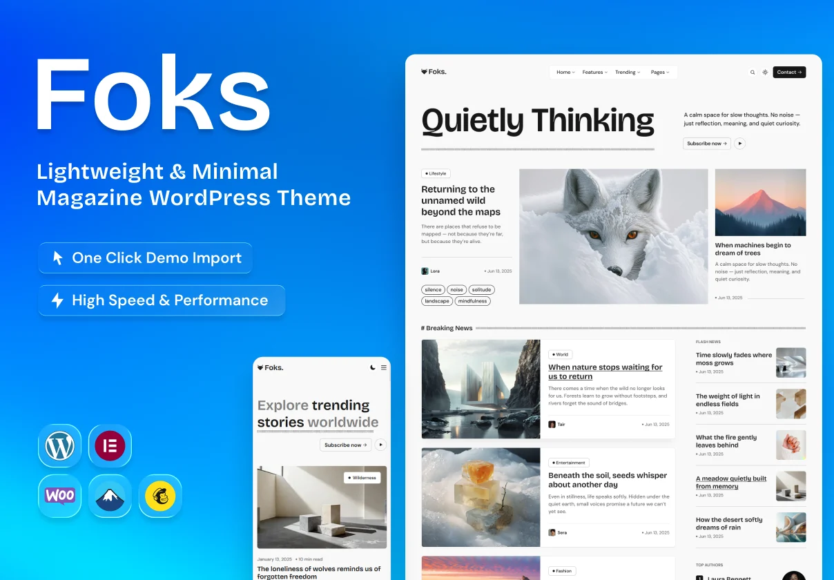 Foks - Lightweight Minimal Magazine & Blog WordPress Theme