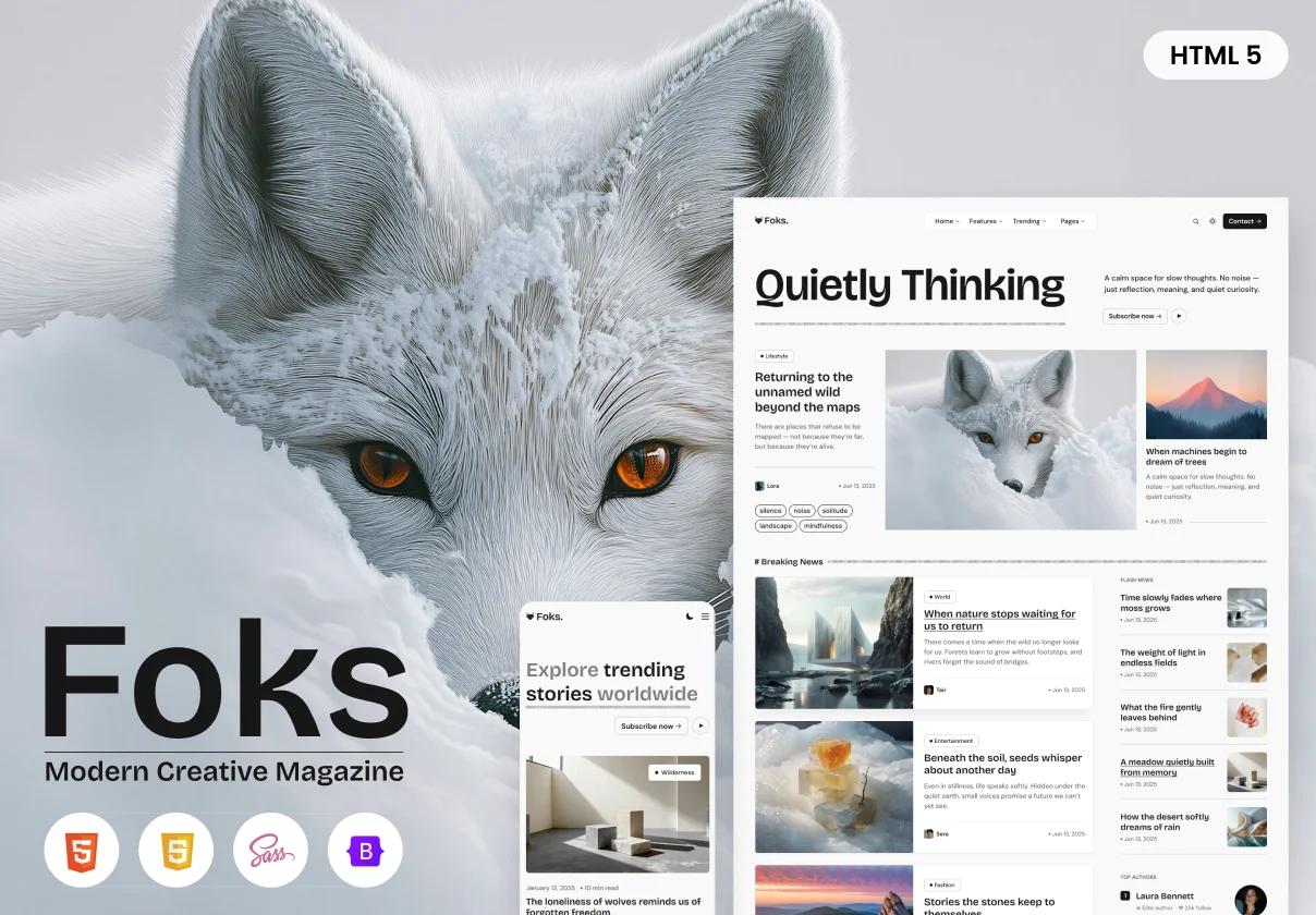 Foks - Modern Creative Magazine Portfolio HTML Bootstrap 5 Template