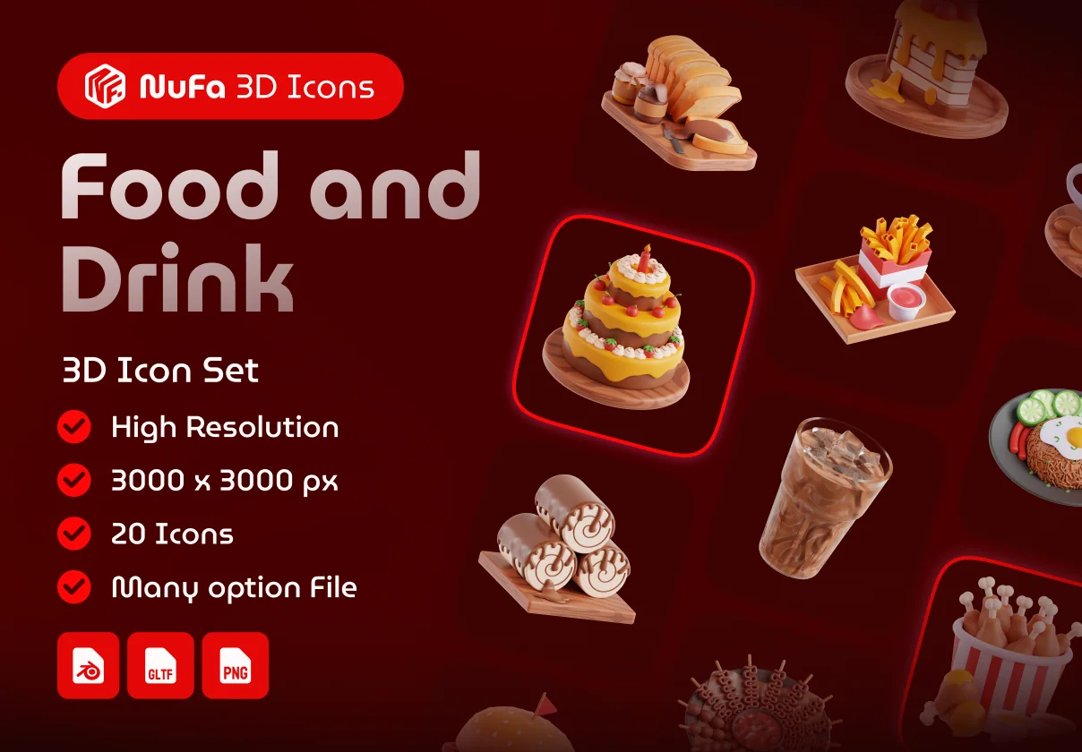 Food and Drink 3D Icon Set