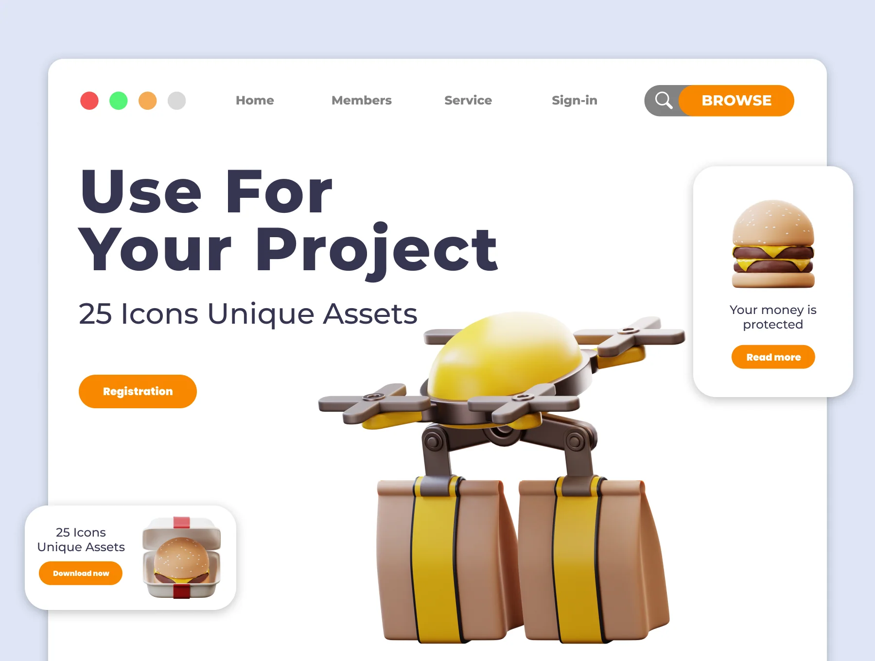 Food Delivery 3D 3D Illustration Pack 3