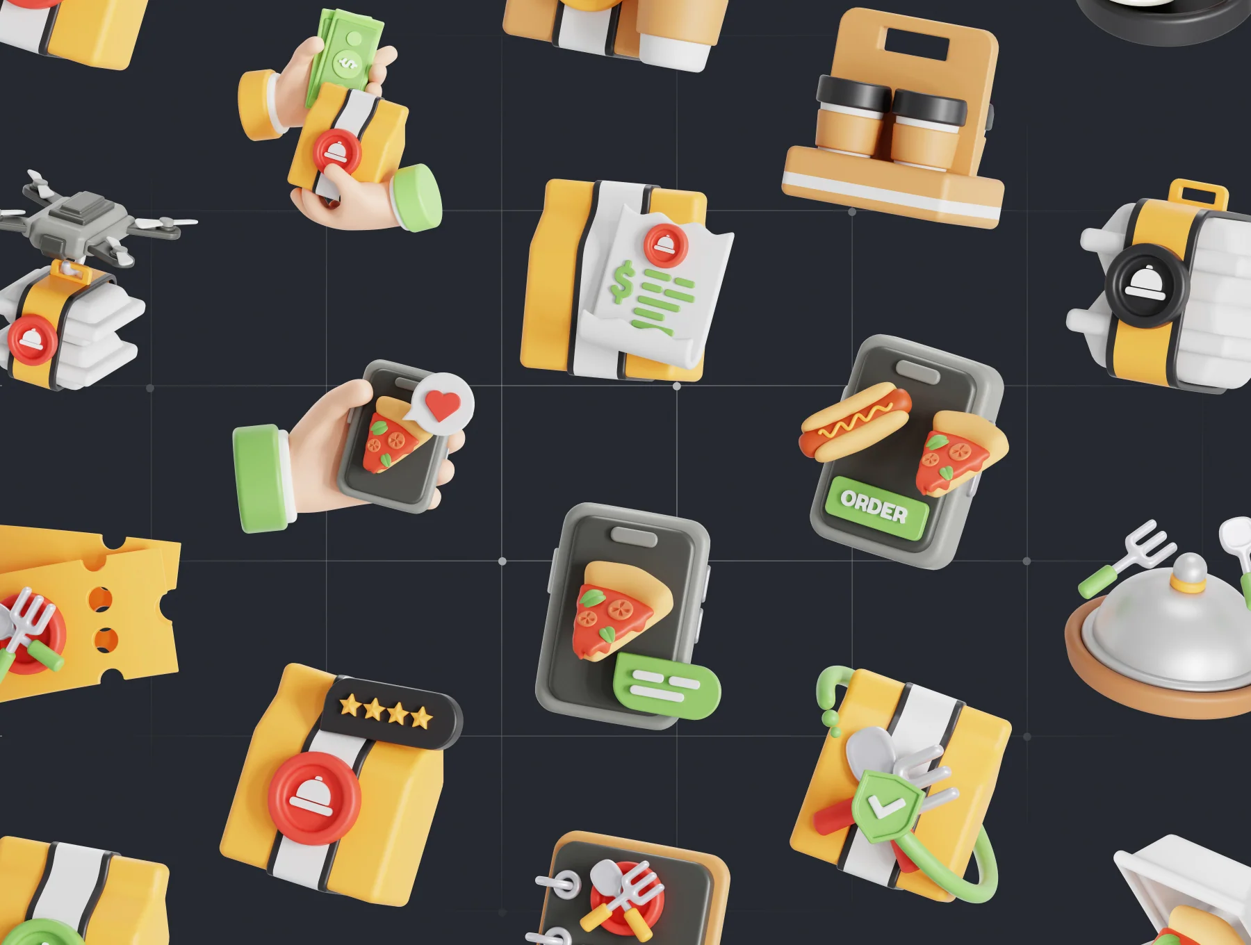 Food Delivery 3D Icon Set 3