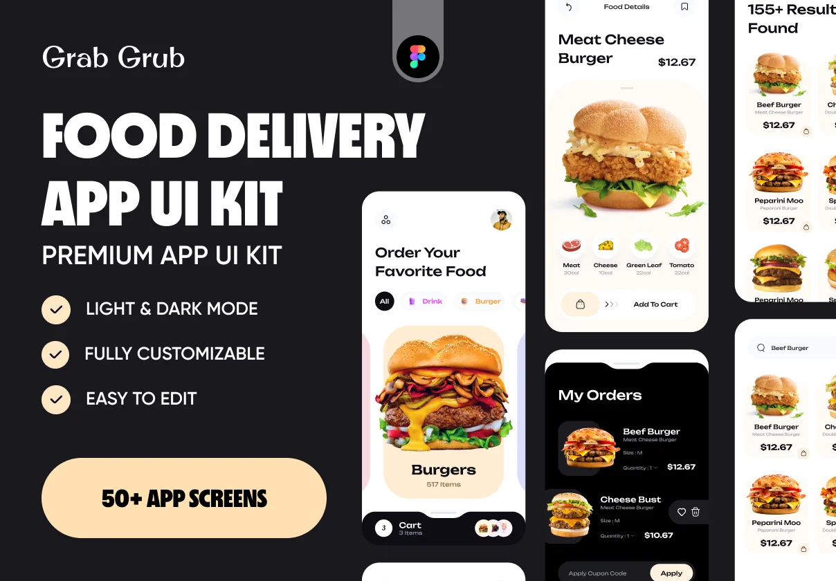 Food Delivery App UI Kit - Grab Grub