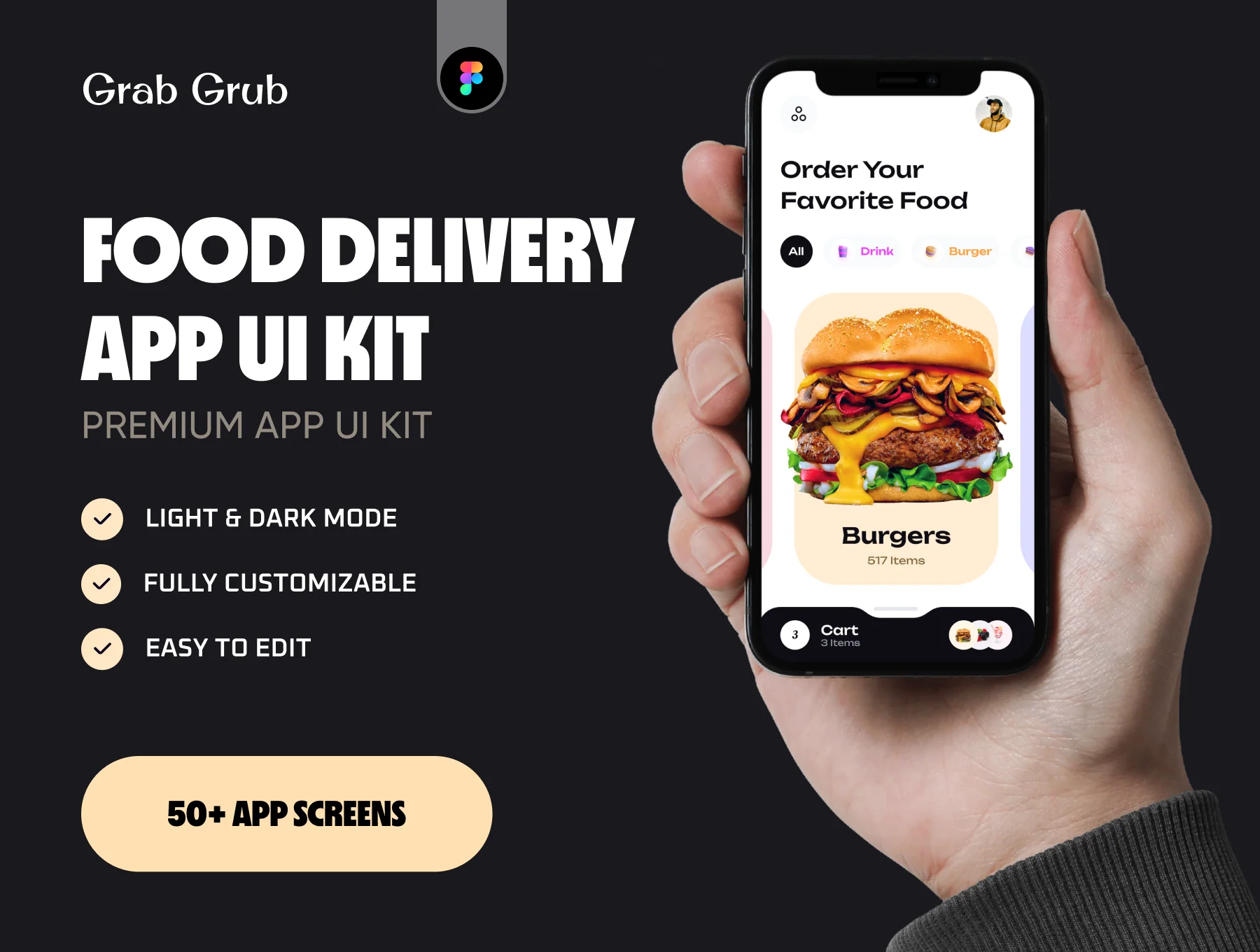 Food Delivery App UI Kit - Grab Grub