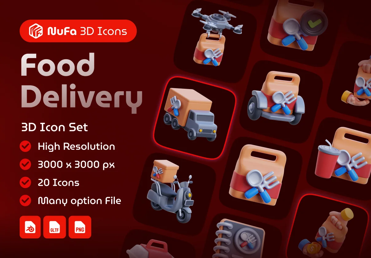 Food Delivery Set 3D Icon