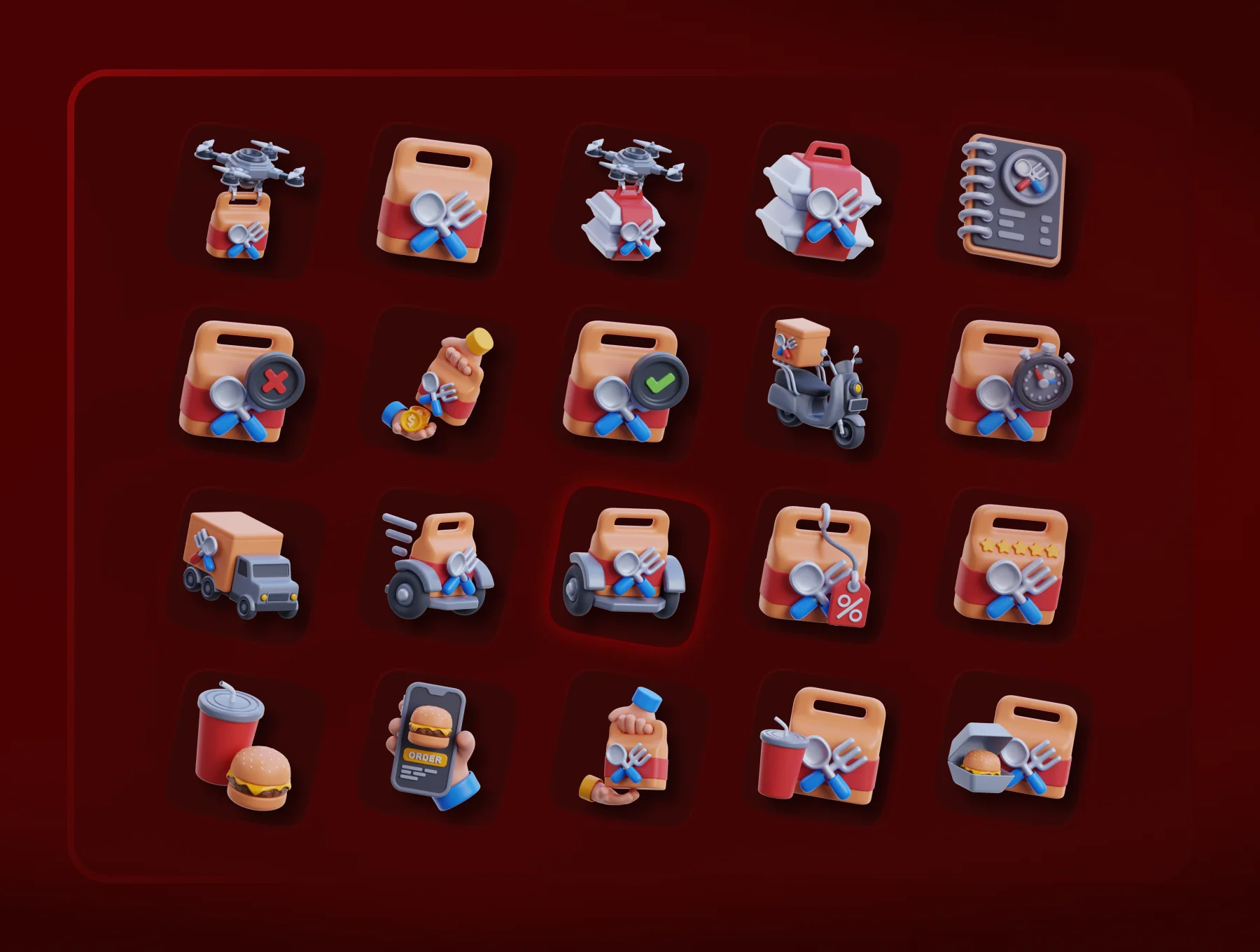 Food Delivery Set 3D Icon 2
