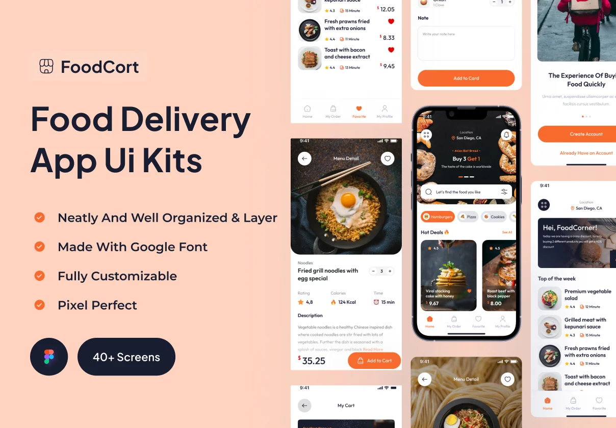 FoodCort - Food Delivery App Ui Kits