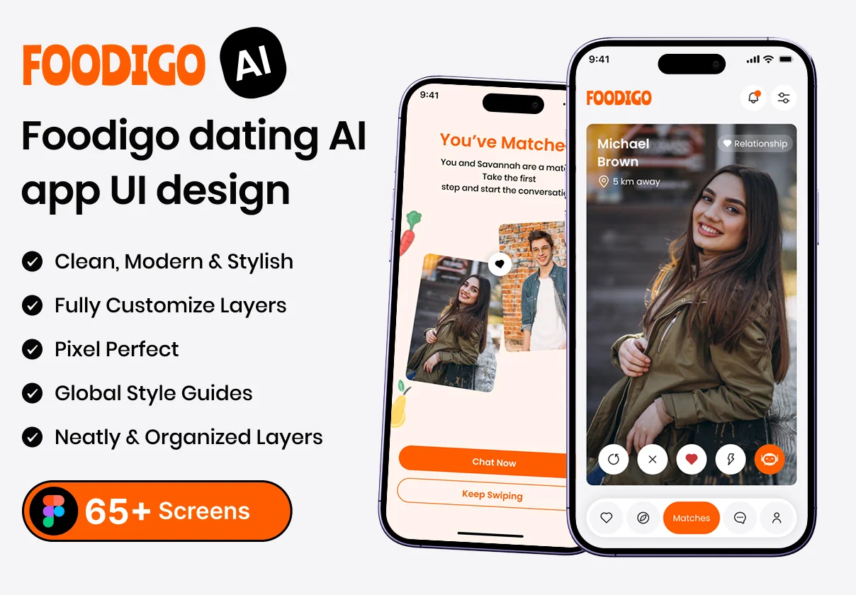 Foodigo dating AI app UI design