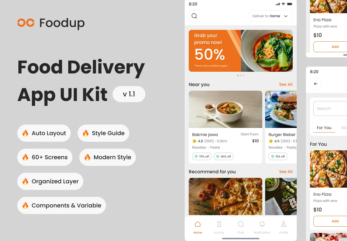 Foodup - Food Delivery App UI Kit
