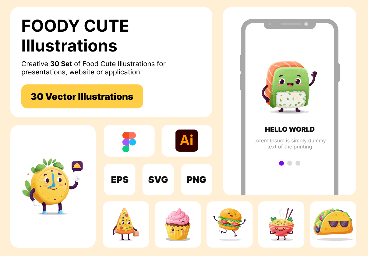 Foody Cute Illustrations Pack