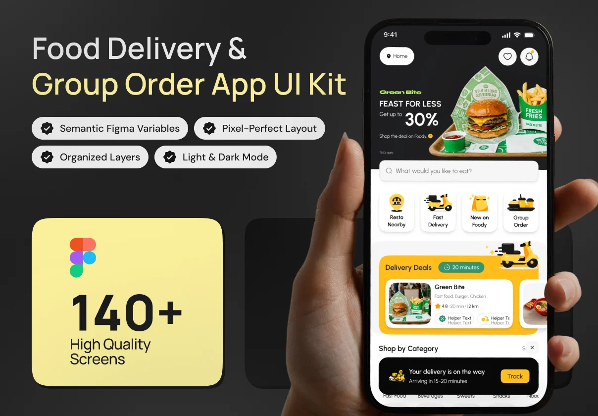 Foody — Food Delivery & Group Order App UI Kit
