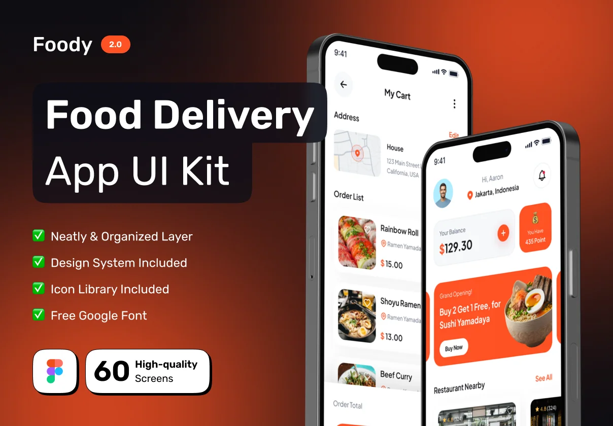 FOODY - Food Order and Delivery Premium Mobile App UI Kit