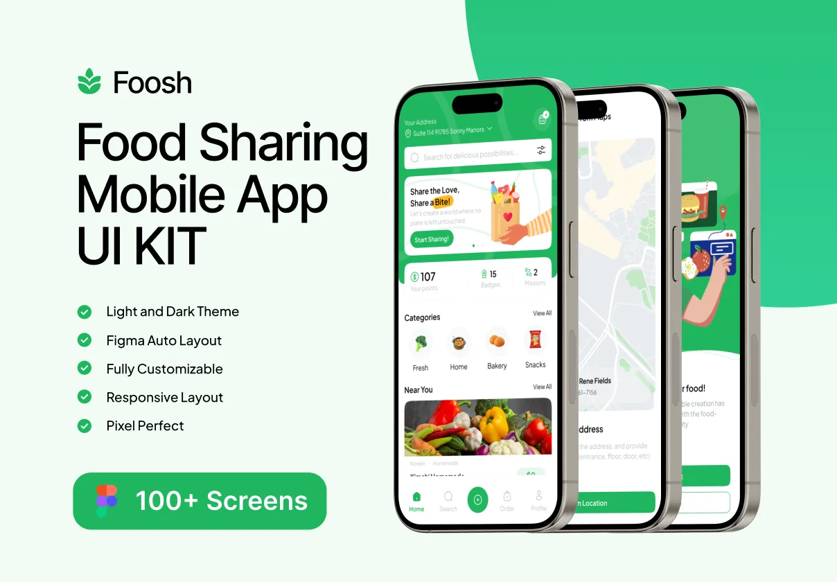 Foosh - Food Sharing Mobile App UI KIT