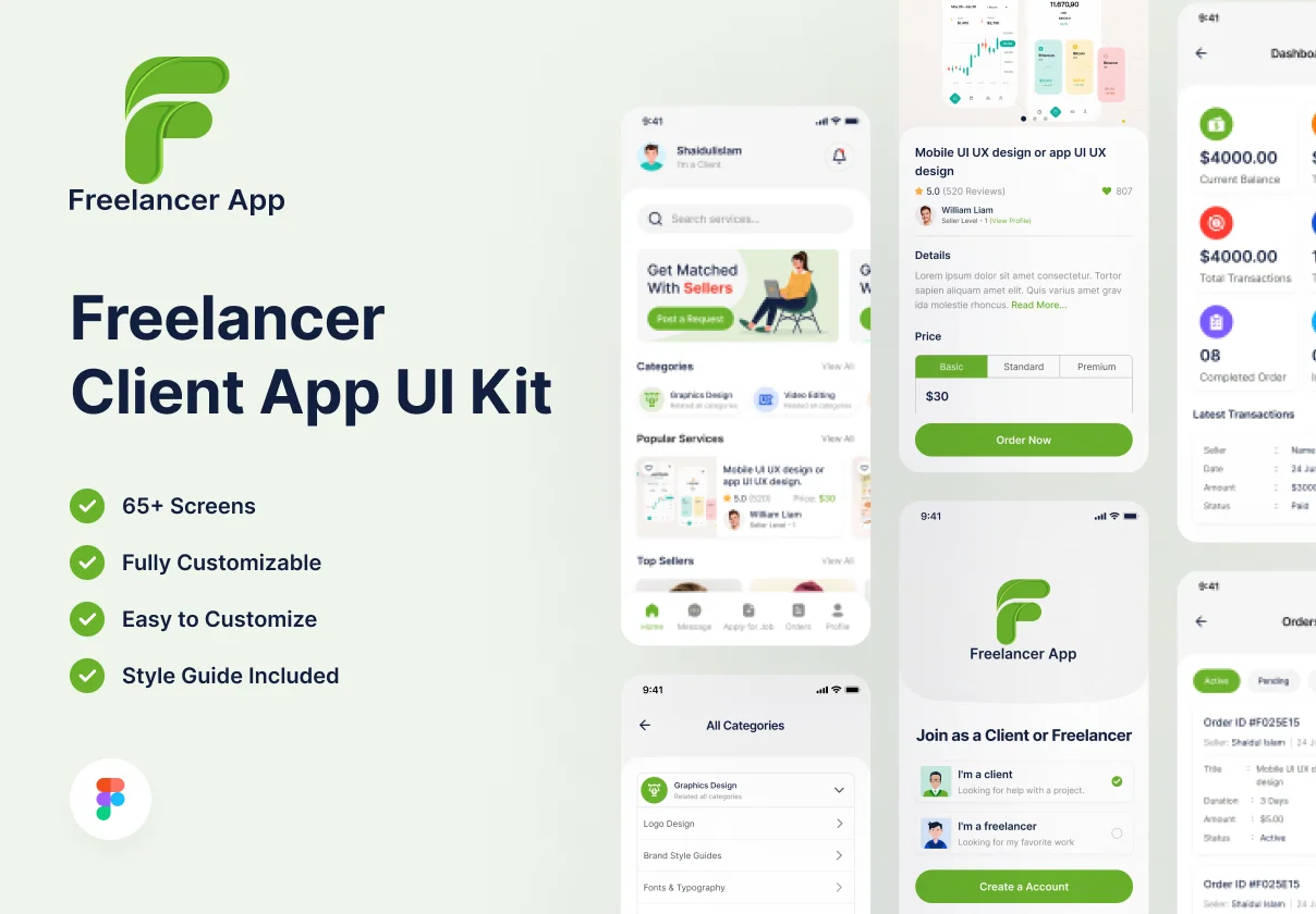 Freelancer Marketplace App UI kit ( Android & iOS)