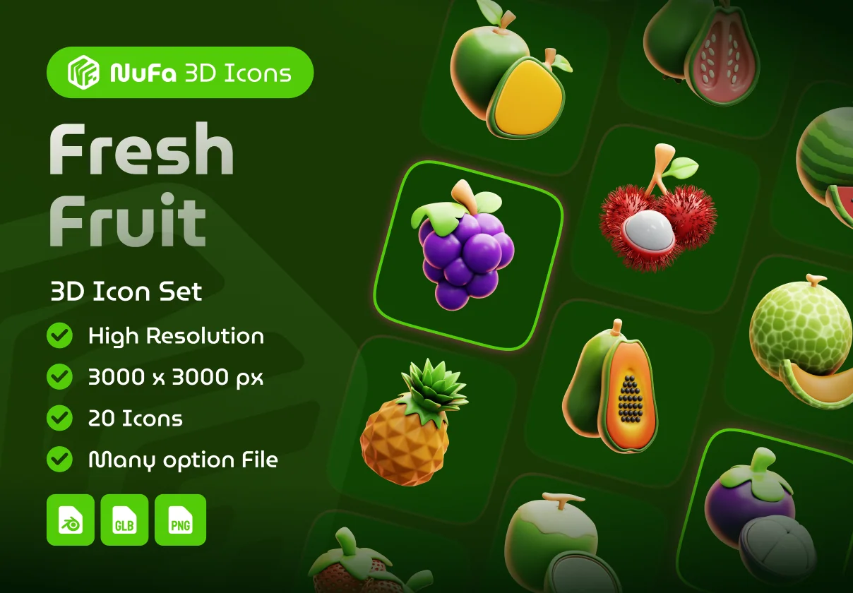 Fresh Fruit 3D Icon Set