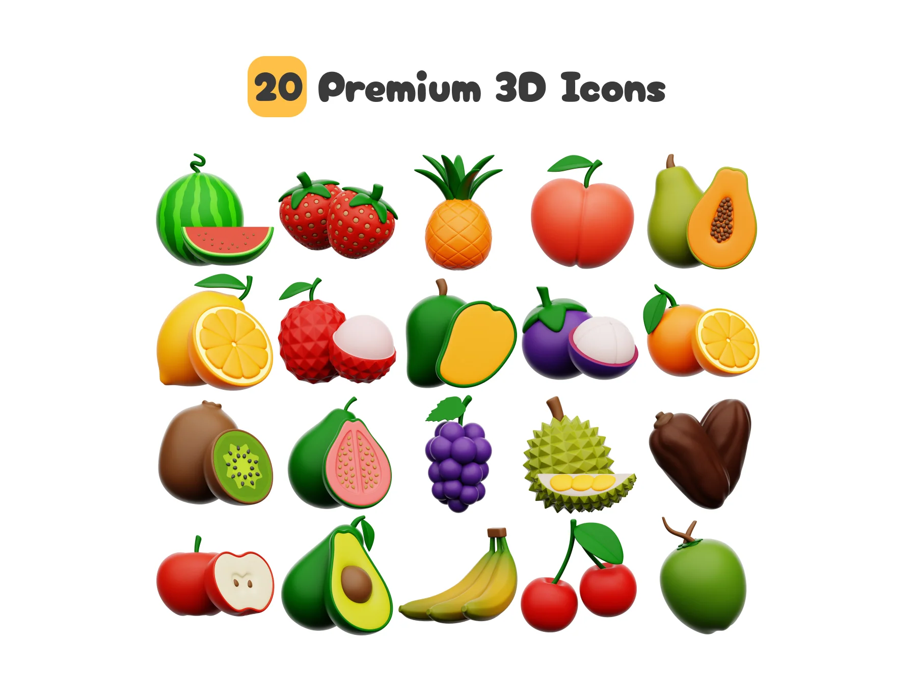 Fresh Fruit 3D Icons Set 5