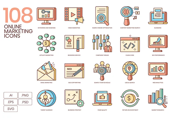 108 Online Marketing Icons | Honey Series