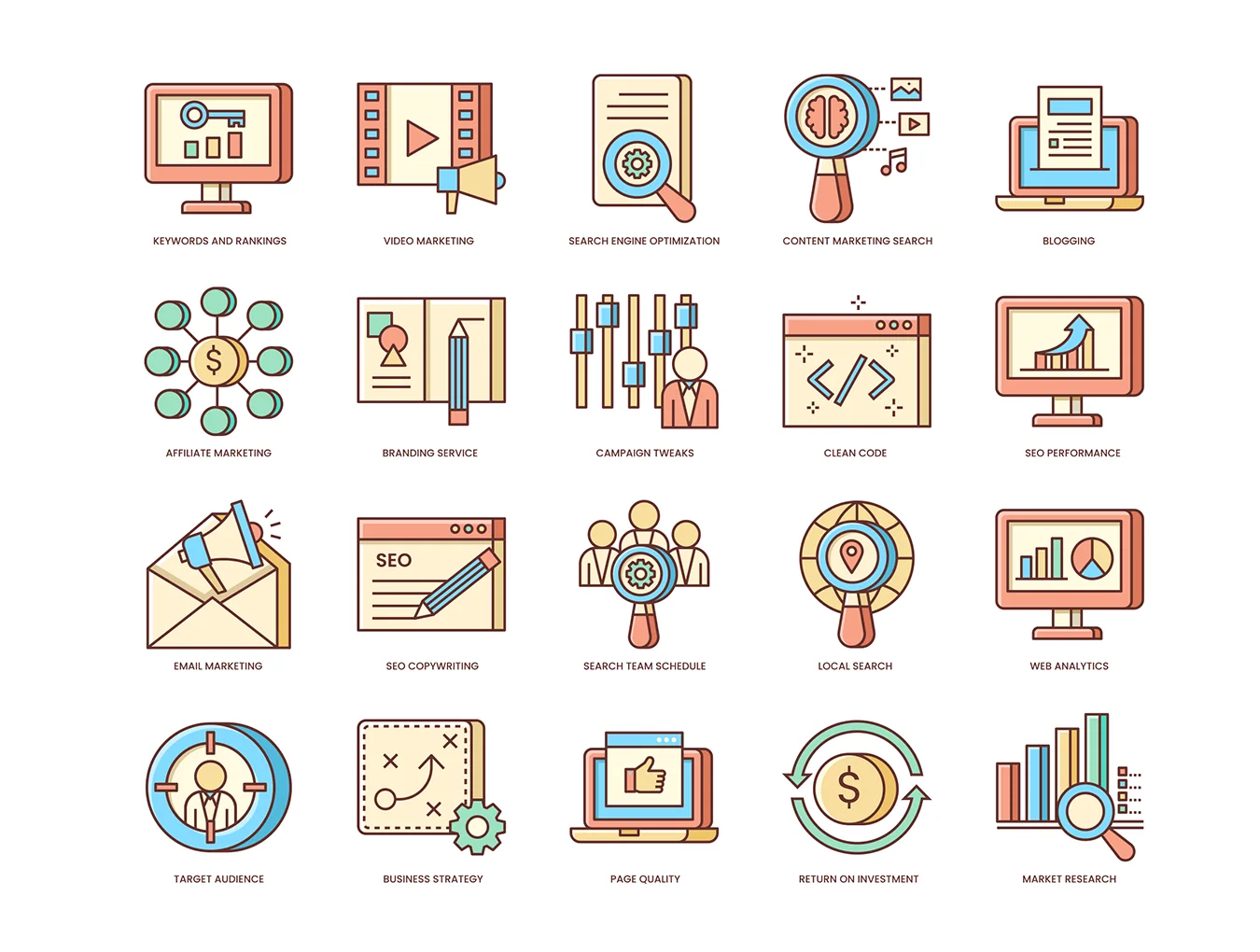 108 Online Marketing Icons | Honey Series 2