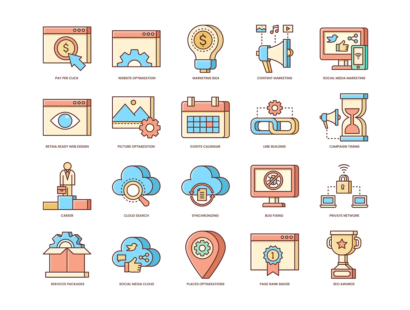 108 Online Marketing Icons | Honey Series 3