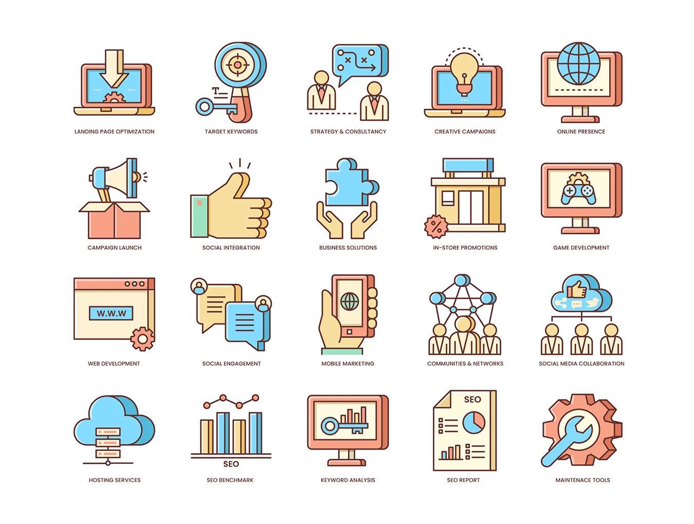 108 Online Marketing Icons | Honey Series 4