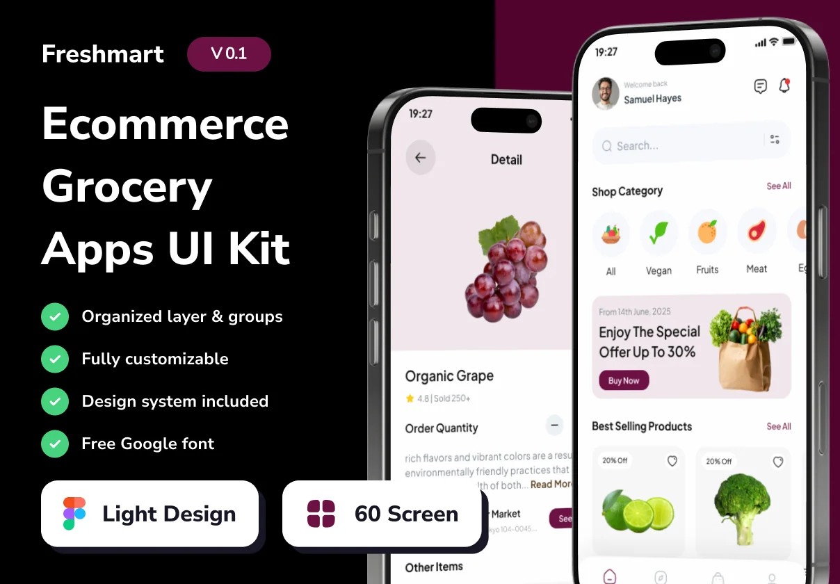 Freshmart - Ecommerce Grocery Mobile App UI Kits