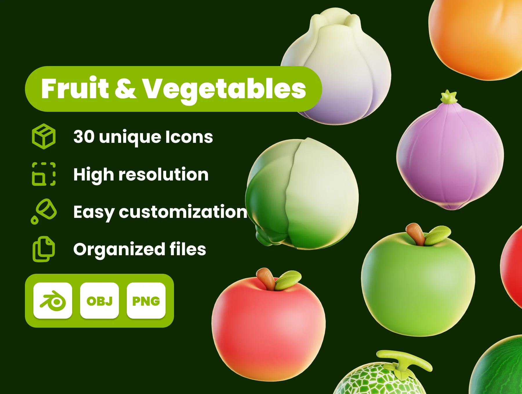 Fruit and Vegetables 3D Illustration Pack