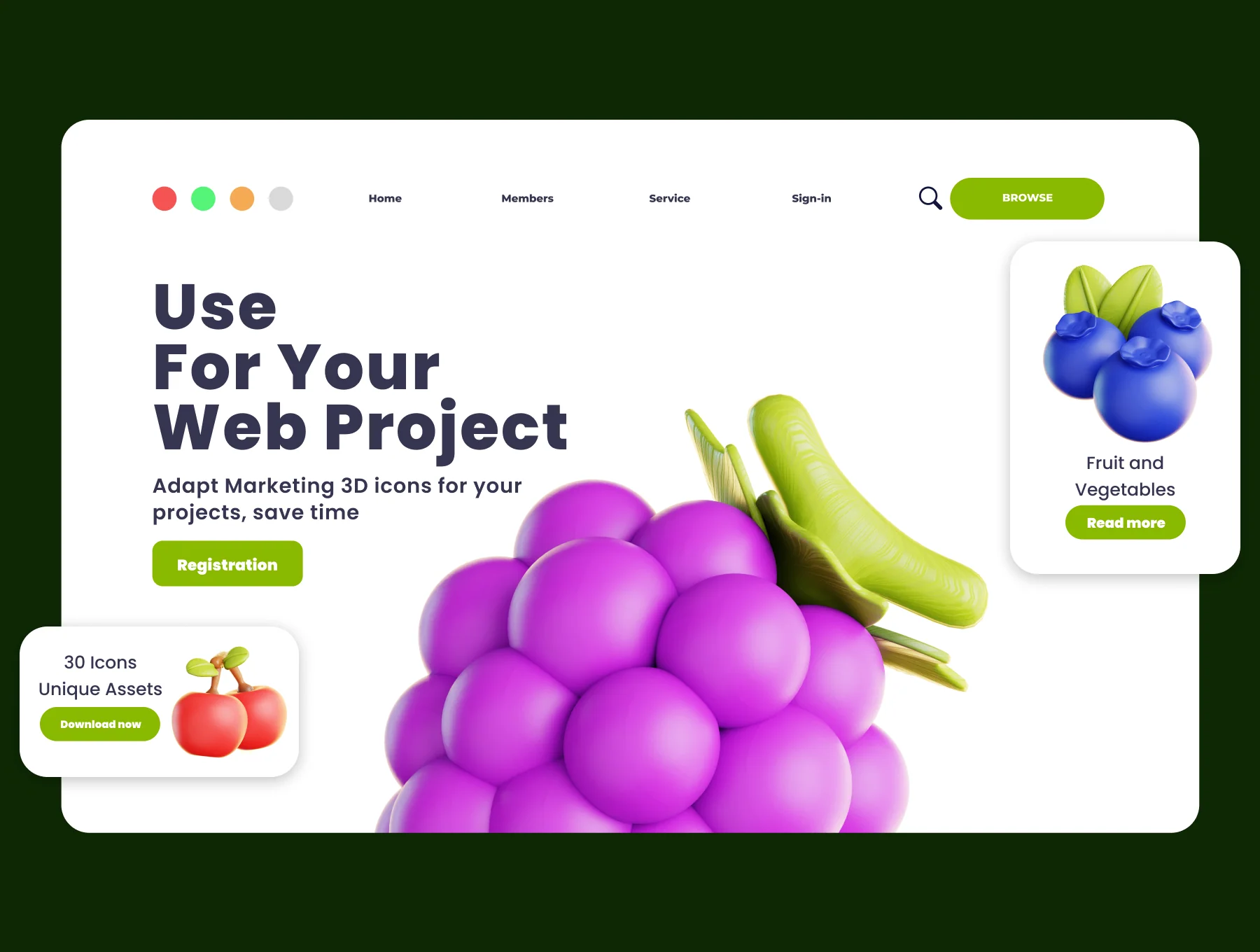 Fruit and Vegetables 3D Illustration Pack 4