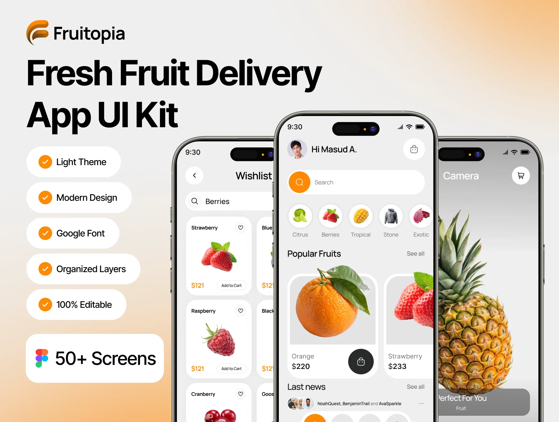 Fruitopia - Fresh Fruit Delivery App UI Kit