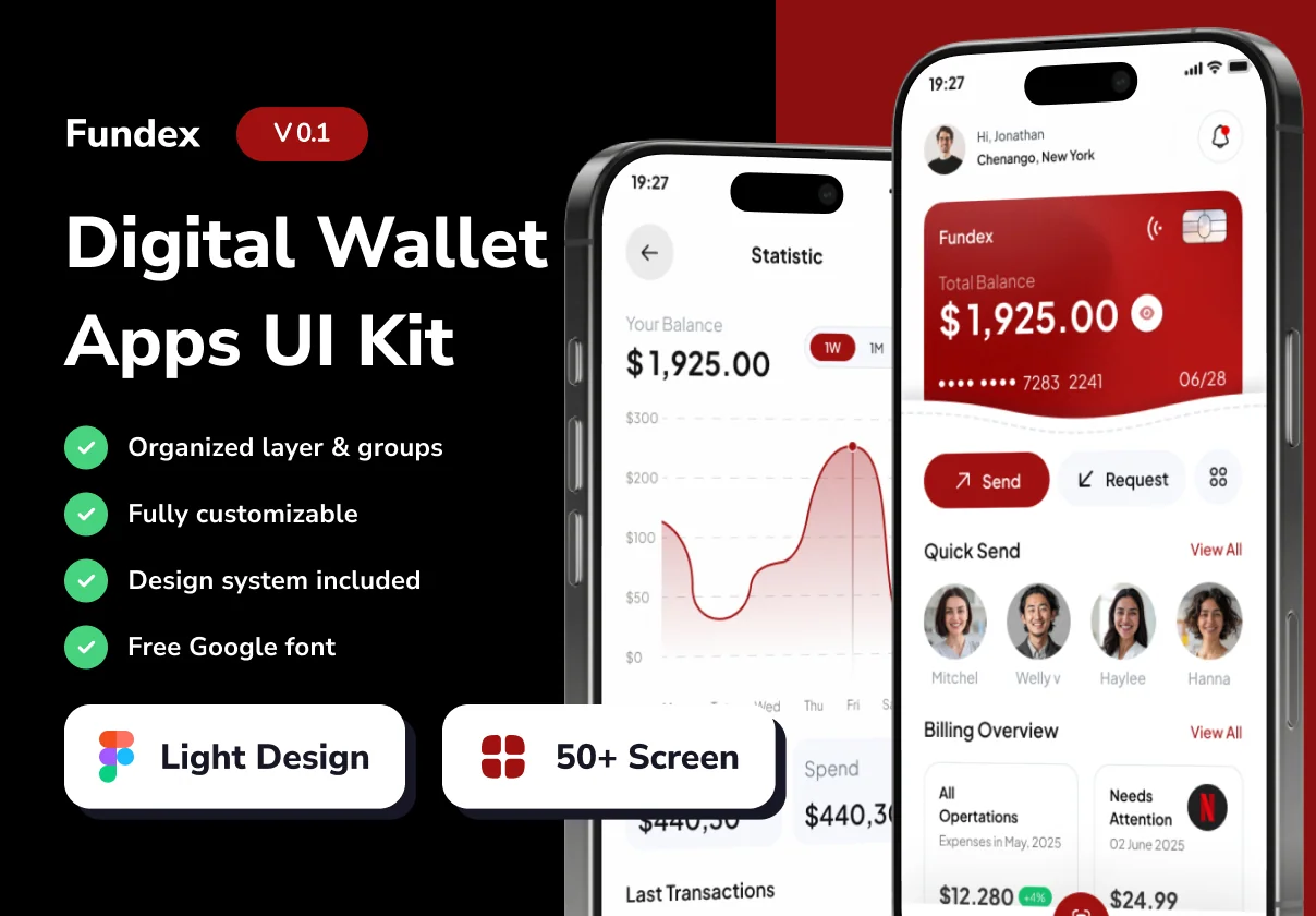 Fundex - Digital Wallet Mobile App UI Kits