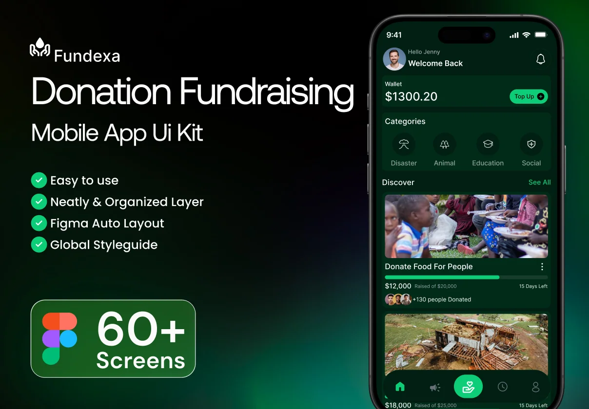Fundexa – Donation Fundraising Mobile App UI Kit