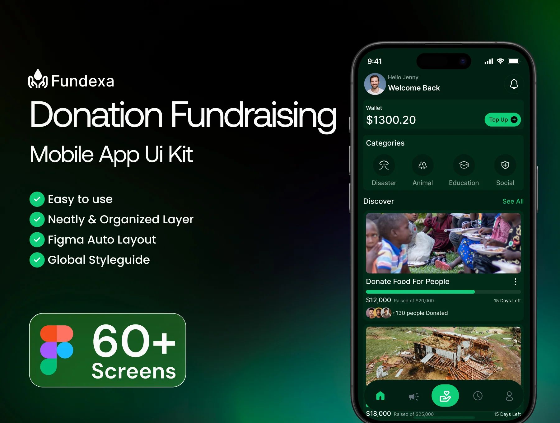 Fundexa – Donation Fundraising Mobile App UI Kit