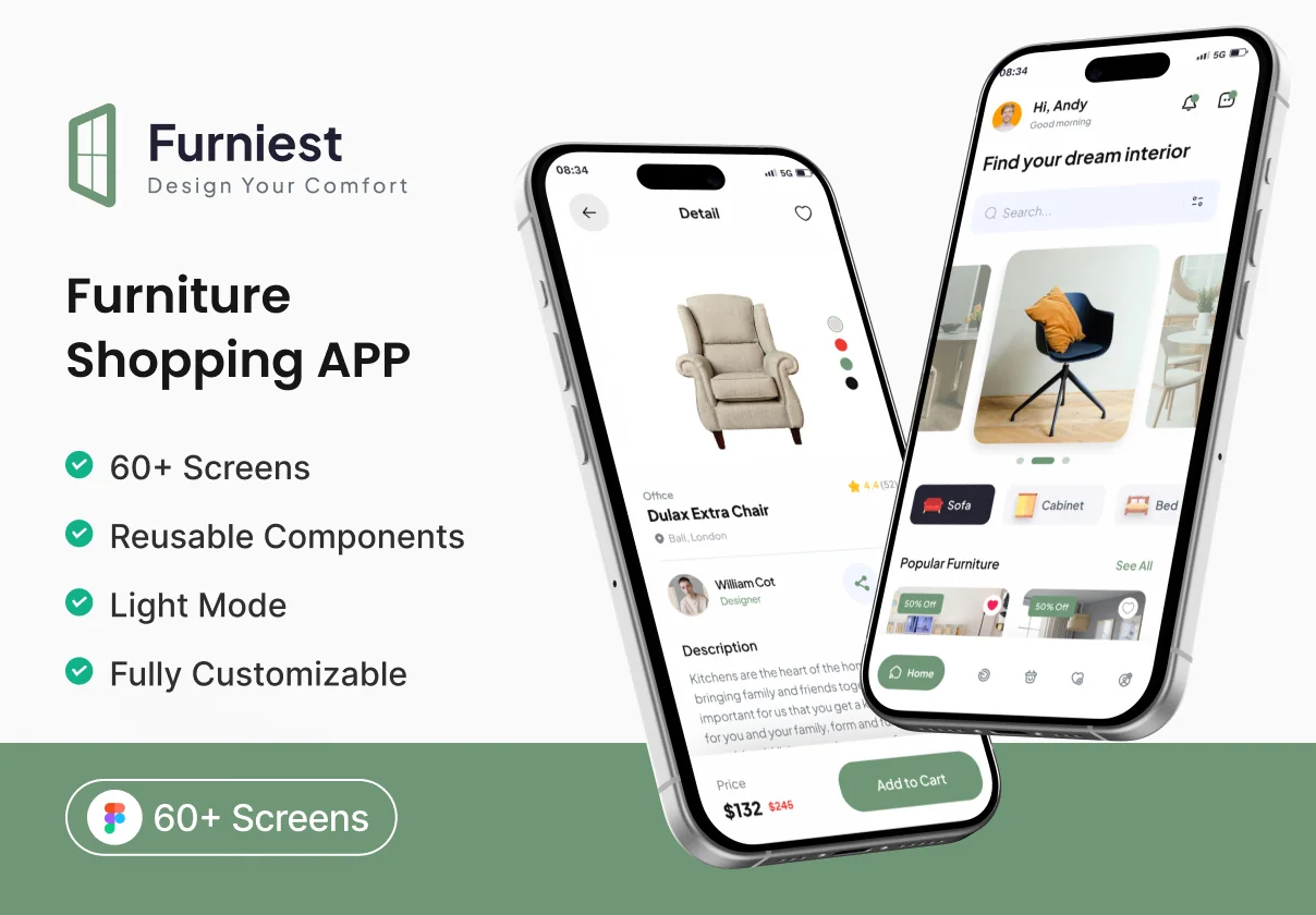 Furniest - Furniture Shopping App UI Kit.