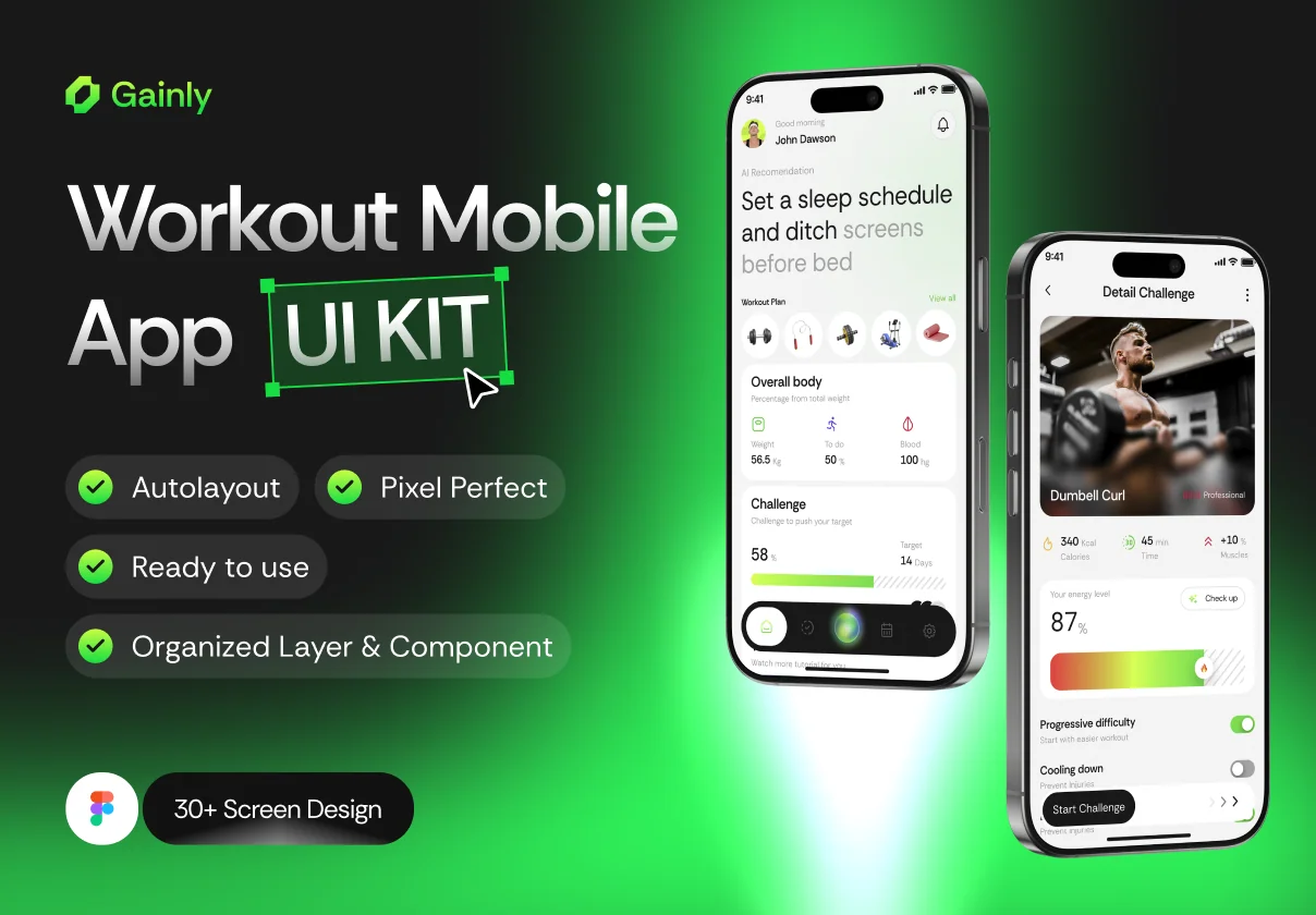 Gainly – Workout Mobile App UI Kit