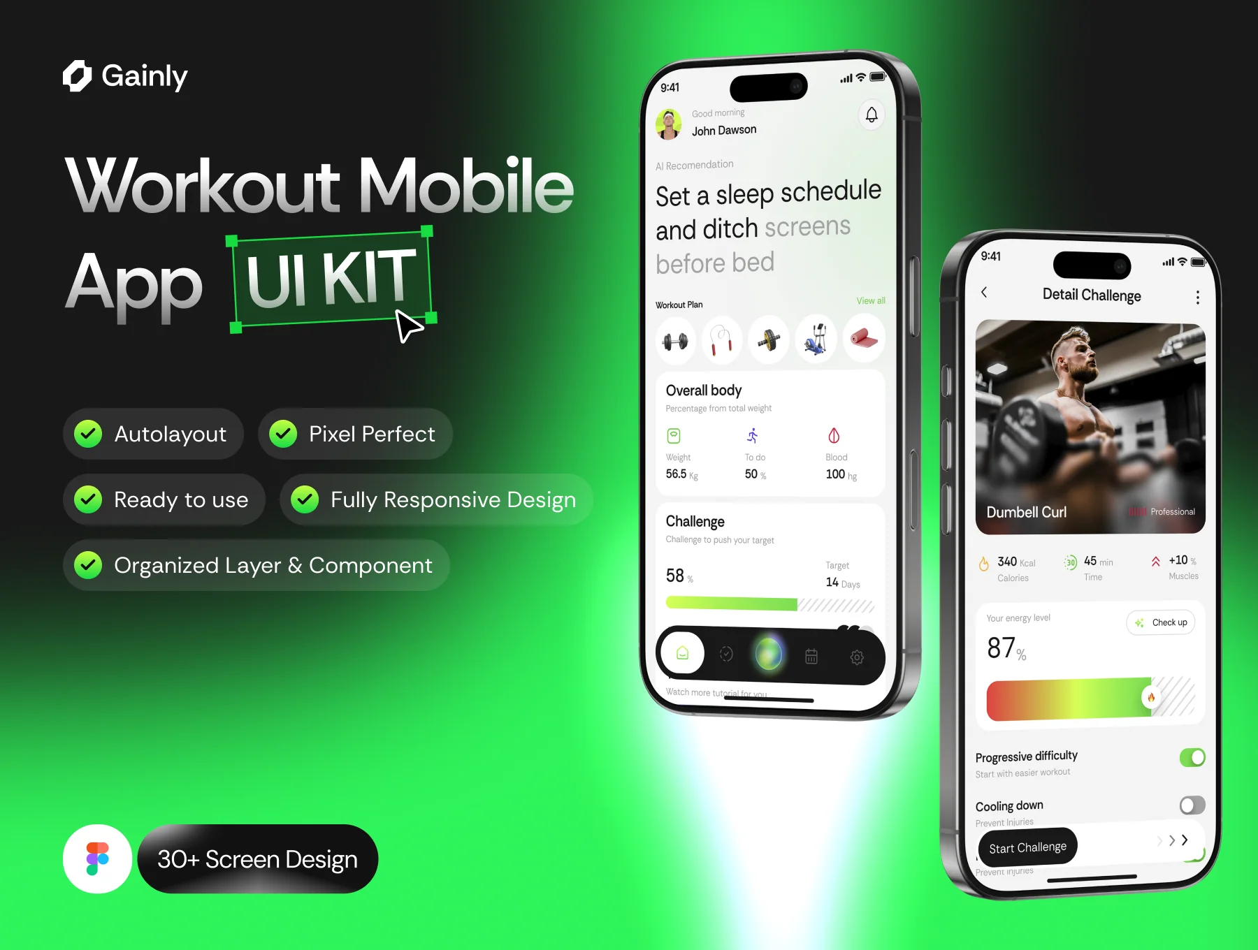 Gainly – Workout Mobile App UI Kit