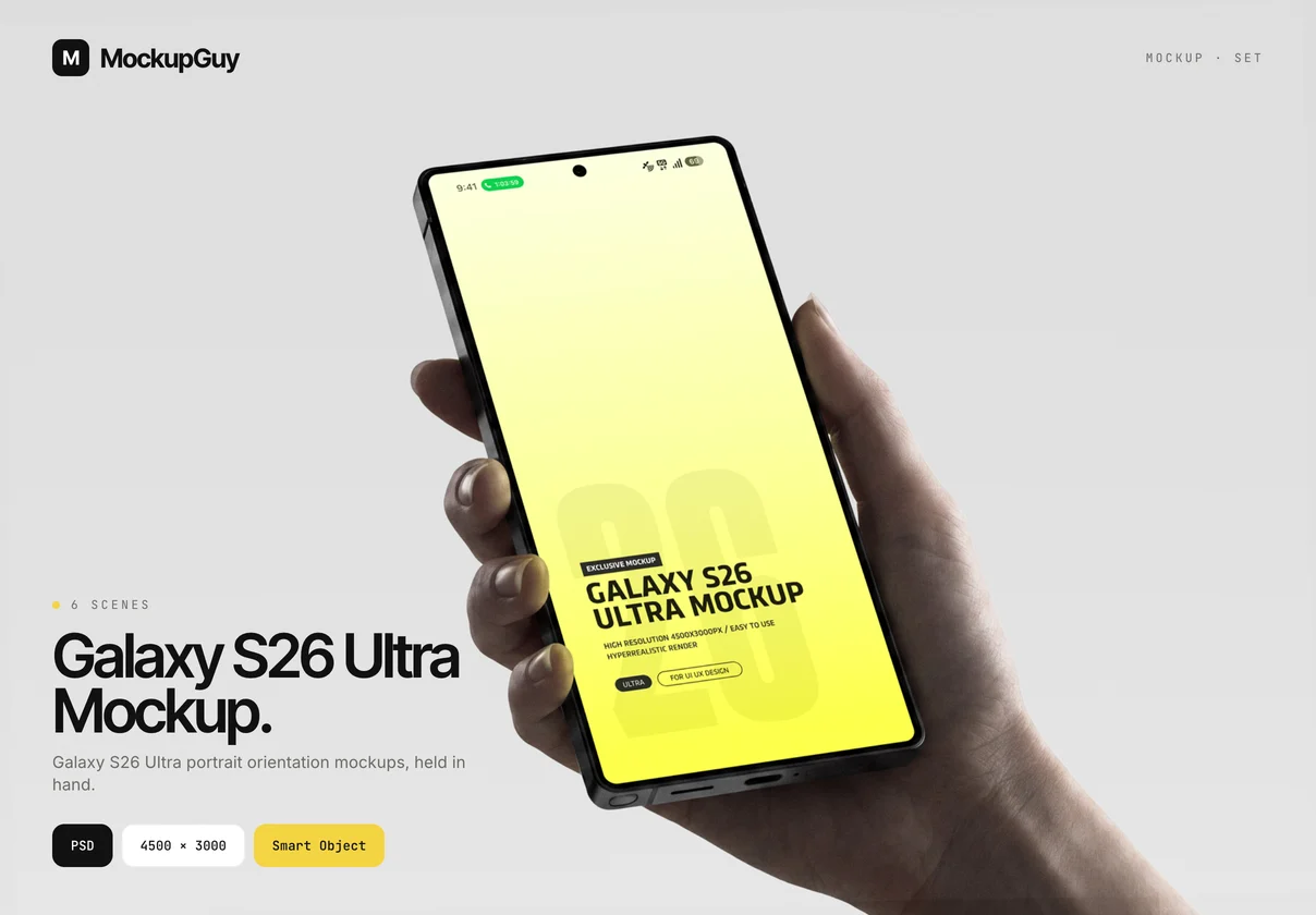 Galaxy S26 Ultra Portrait Mockup Pack | Realistic 4K PSD