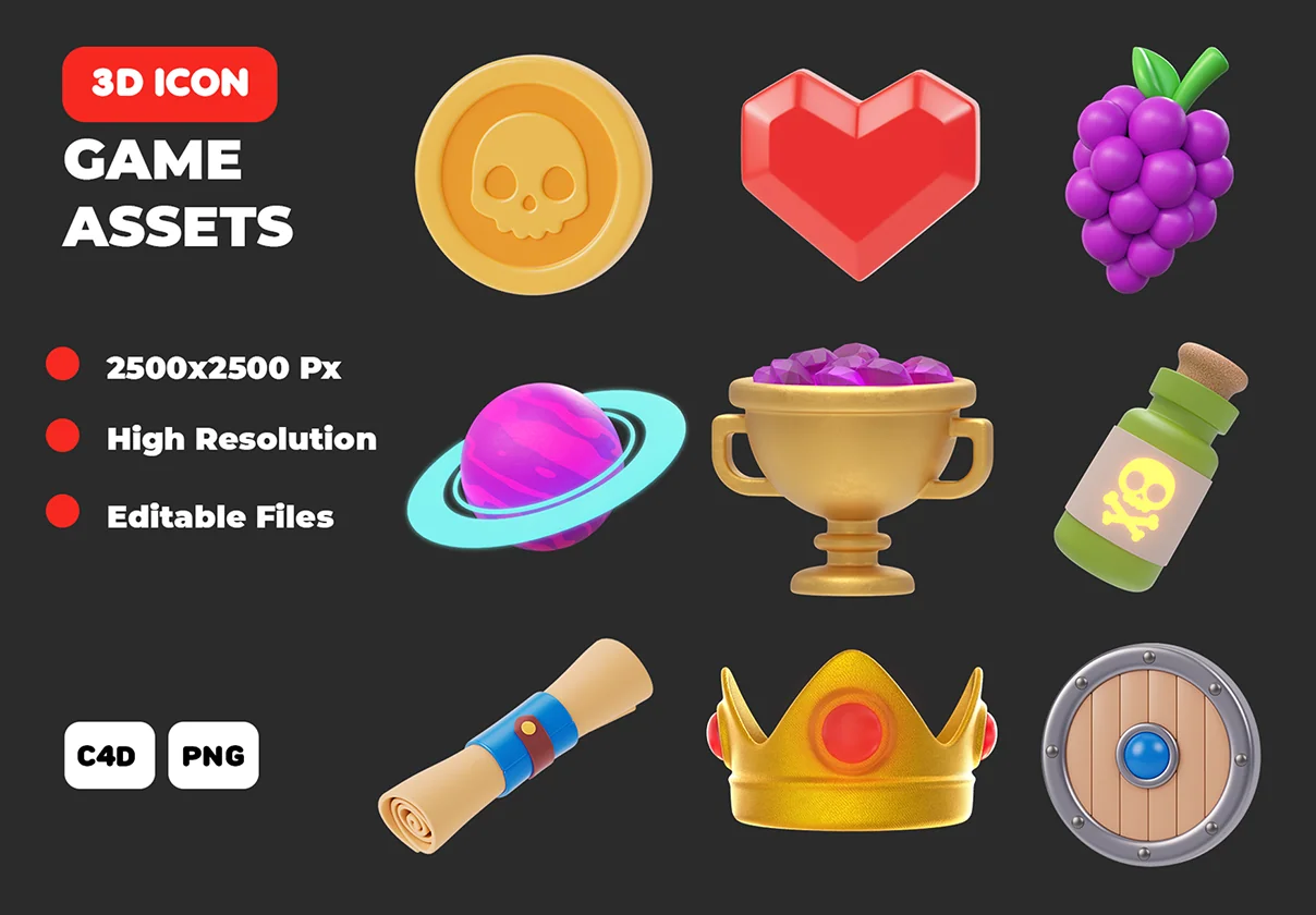 Game Assets 3D Icon Pack