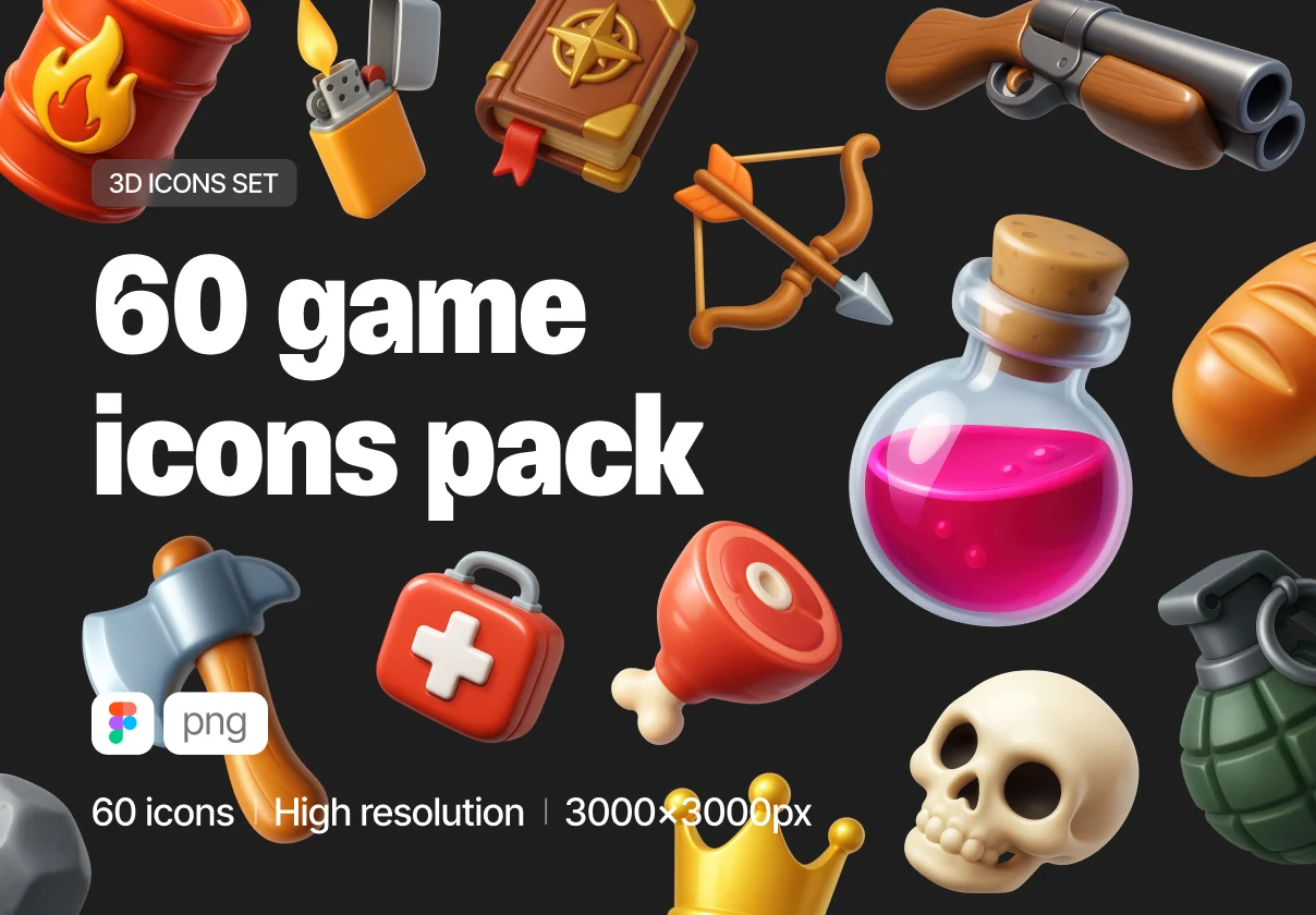 Game Assets | 60pcs 3D Icons