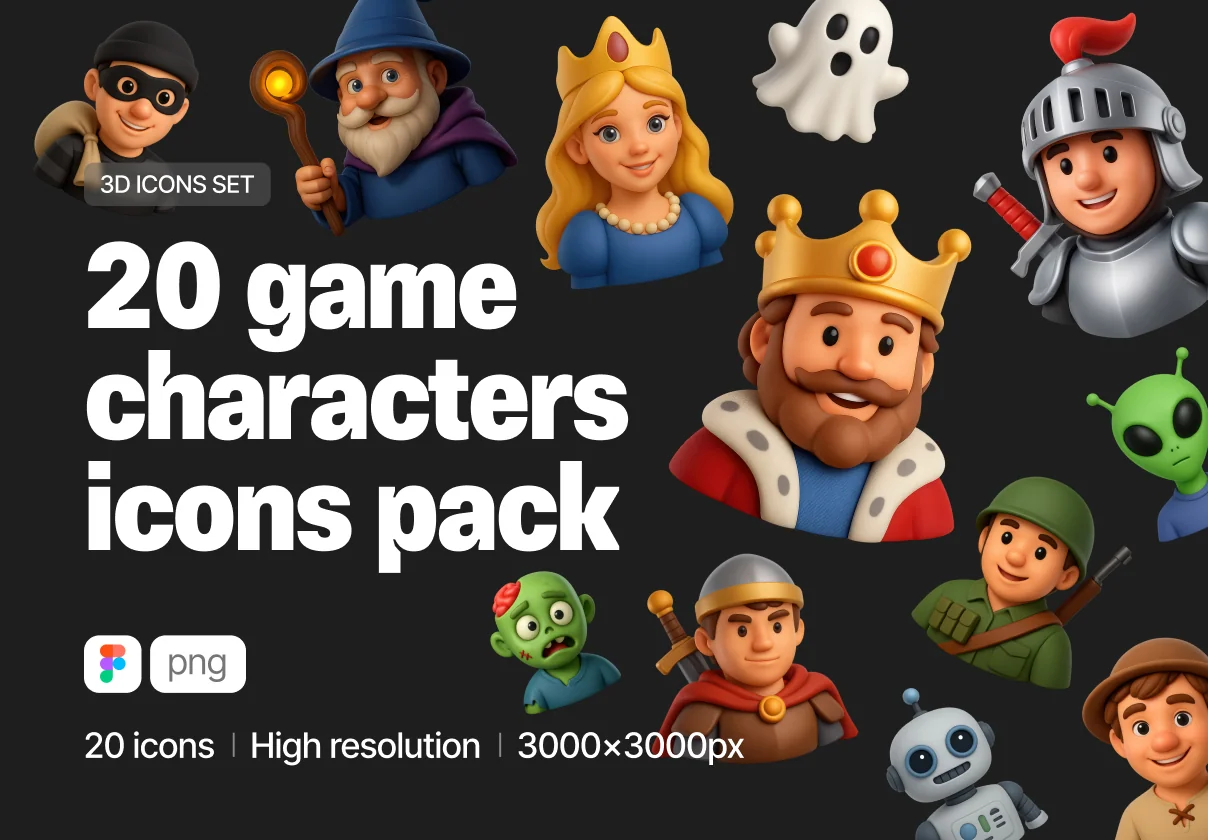 Game Characters Set | 20pcs Heroes & Villains 3D Icons